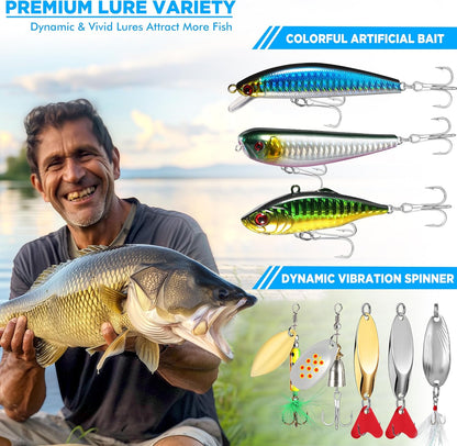 Fishing Lures, 137Pcs Tackle Box with Tackle Included, Crankbaits, Spoon, Hooks, Weights & Other Accessories, Fishing Bait Lure Gear Kit Gift for Men Bass Freshwater