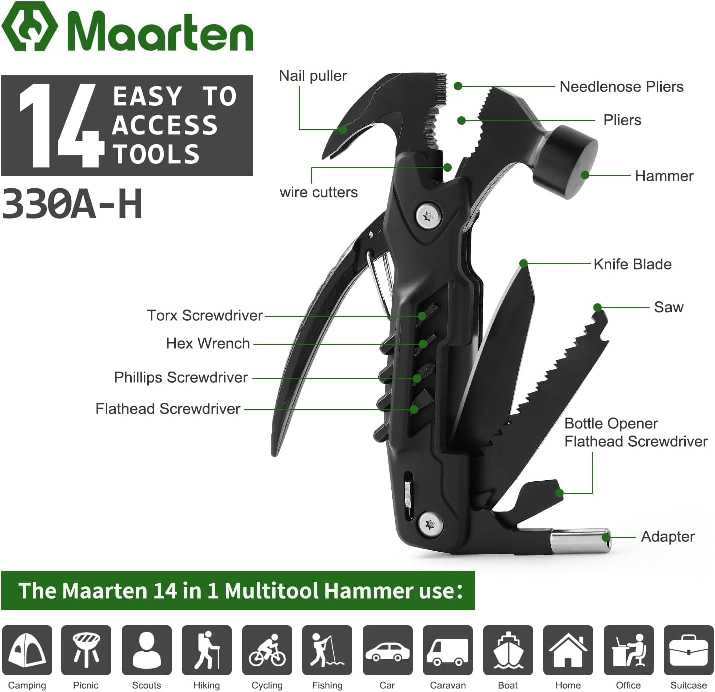 Stocking Stuffers for Adults Men - Gifts for Dad from Daughter Son - Upgraded 14 in 1 Hammer Multitool with Safety Lock, Screwdriver Set and Durable Sheath - Ideal Birthday Gift for Father