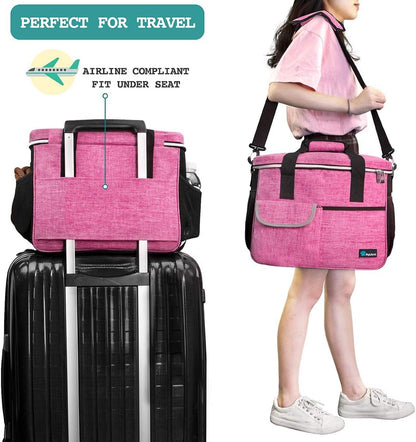 Dog Travel Bag, Travel Pet Bag Organizer, Dog Food Travel Bag with Food Container and Bowls, Dog Travel Supplies Gift Accessories for Weekend Camping, Dog Cat Diaper Bag (Pink, Medium)