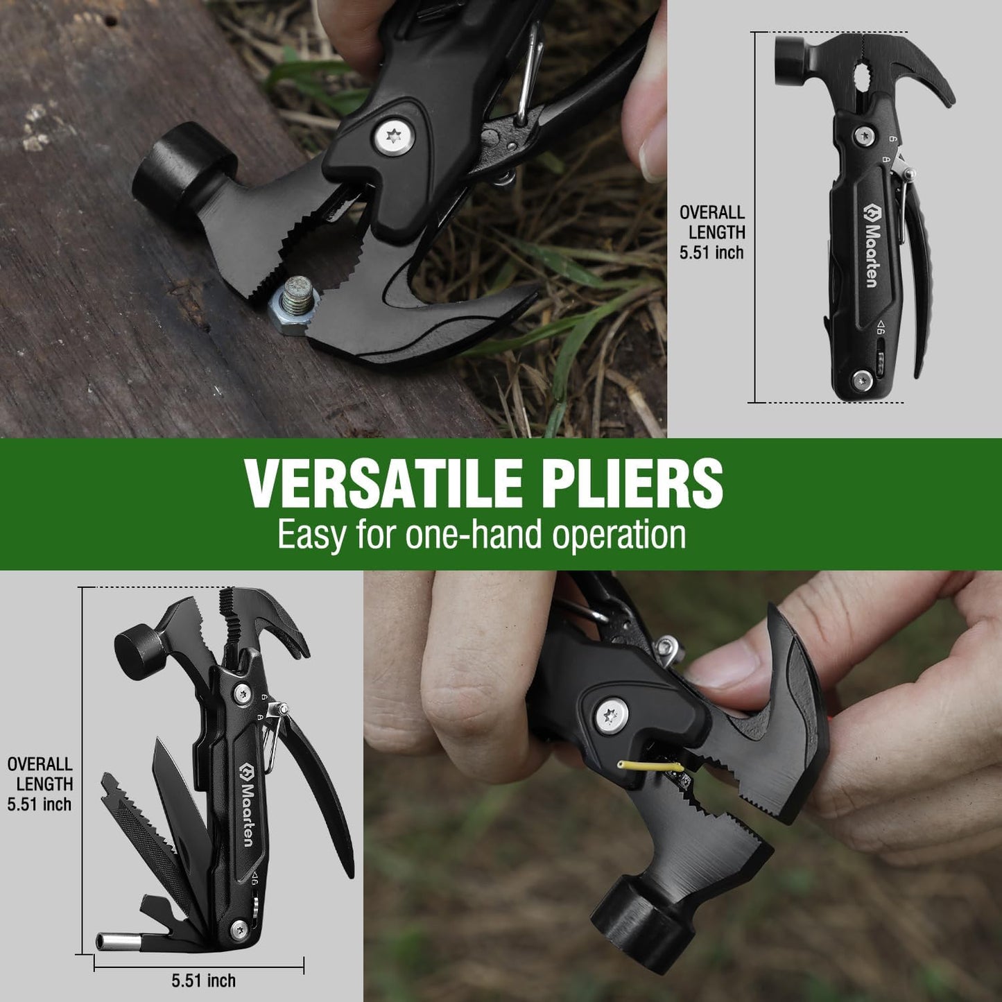 Stocking Stuffers for Adults Men - Gifts for Dad from Daughter Son - Upgraded 14 in 1 Hammer Multitool with Safety Lock, Screwdriver Set and Durable Sheath - Ideal Birthday Gift for Father