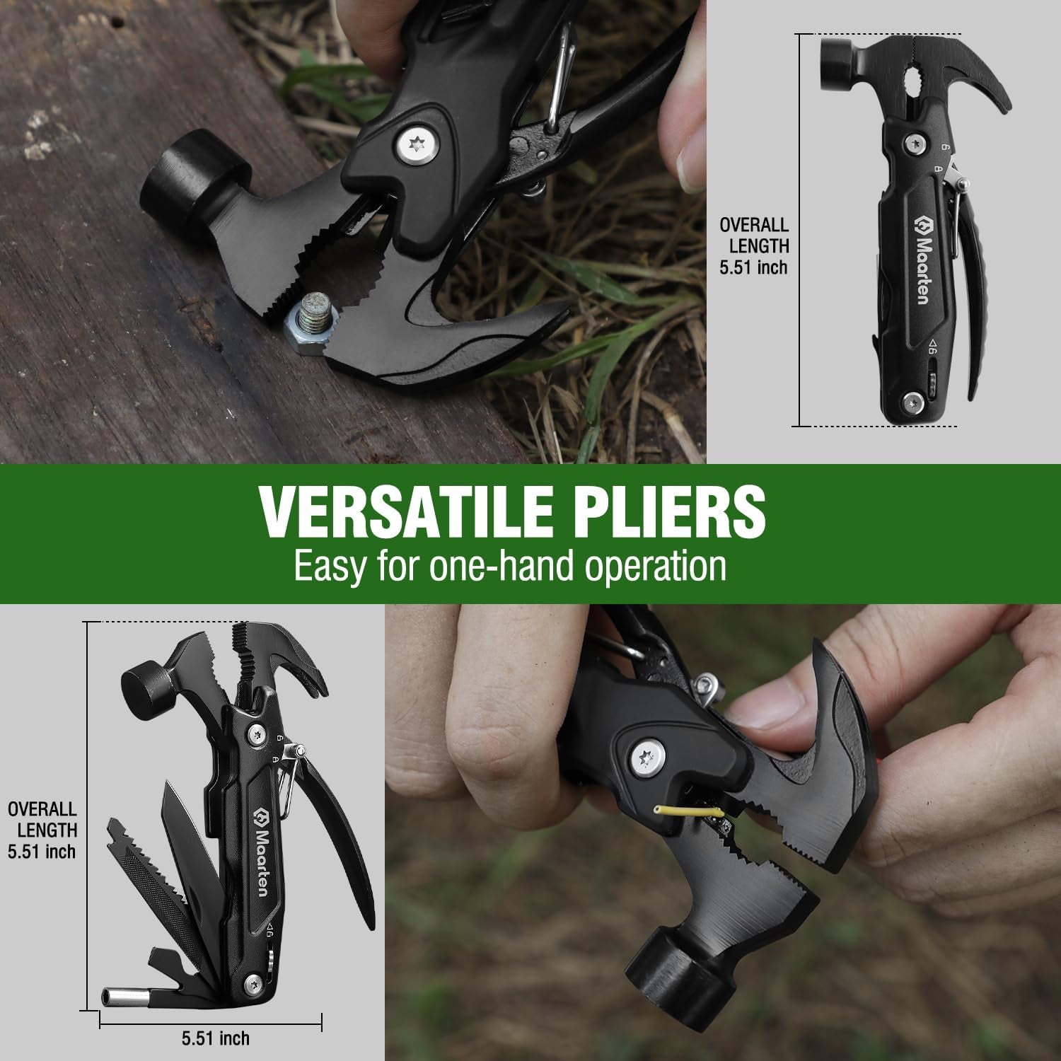 Stocking Stuffers for Adults Men - Gifts for Dad from Daughter Son - Upgraded 14 in 1 Hammer Multitool with Safety Lock, Screwdriver Set and Durable Sheath - Ideal Birthday Gift for Father