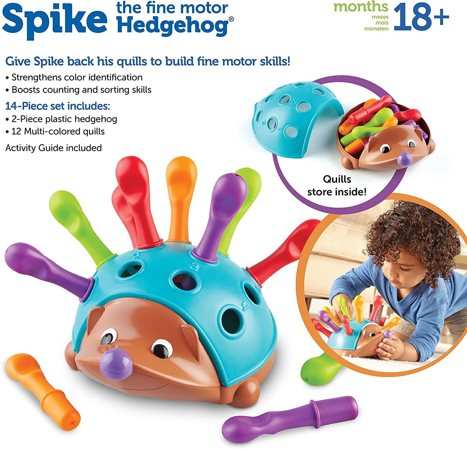 Spike the Fine Motor Hedgehog, Toddler Learning Toys, Fine Motor and Sensory Toys, Kids Easter Basket Stuffers, Ages 18+ Months,14 Pieces